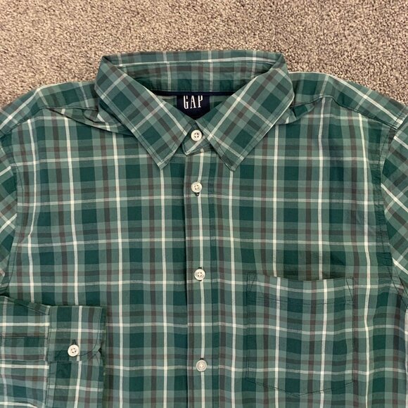 Gap Men's Long Sleeves Button Up Green Stretch Plaid Shirt Size M - NWT $49 - Picture 3 of 12